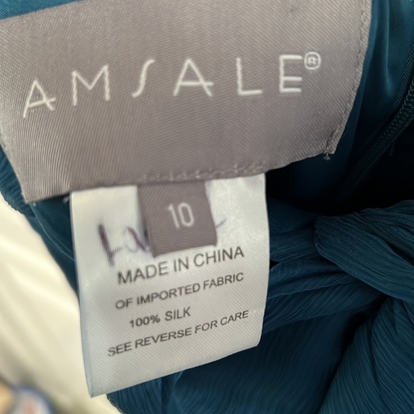 Amsale Silk Teal One Shoulder Strap Dress - Picture 13 of 14